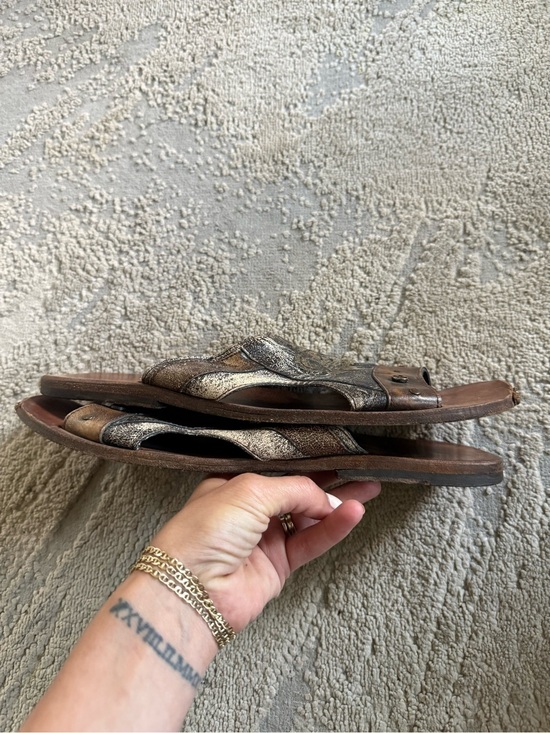 MARK NASON Sandals slides Brown gray Leather Distressed Metallic handmade 10 main image 9